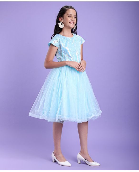 Pine Kids Sleeveless Sequined Party Wear Dress- Light Blue