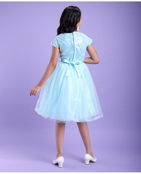 Pine Kids Sleeveless Sequined Party Wear Dress- Light Blue