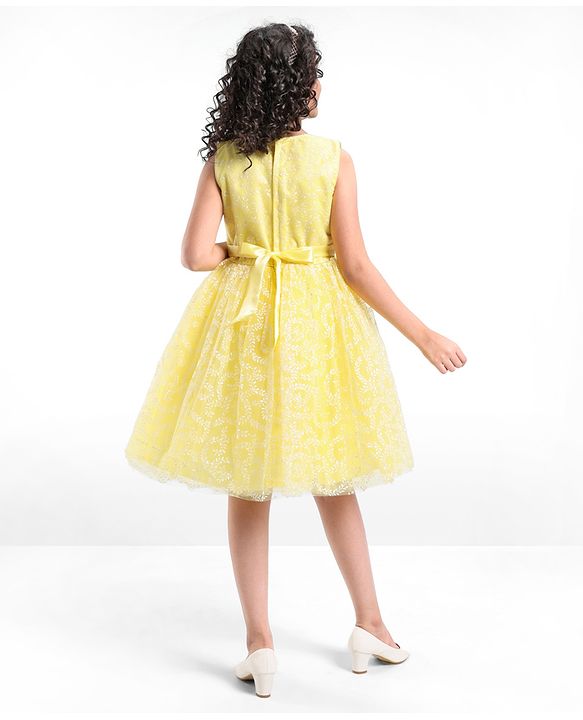 Pine Kids Sleeveless Glittered Party Wear Dress- Yellow