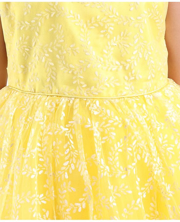 Pine Kids Sleeveless Glittered Party Wear Dress- Yellow