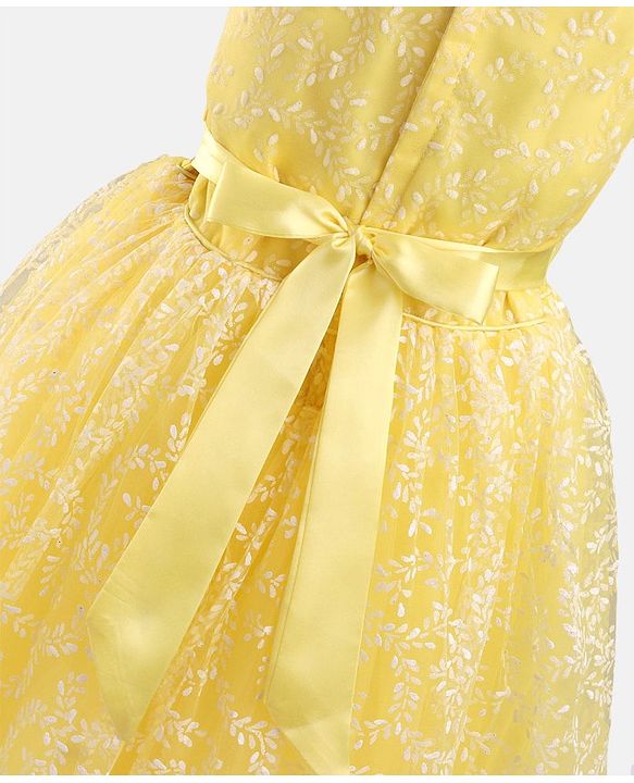Pine Kids Sleeveless Glittered Party Wear Dress- Yellow