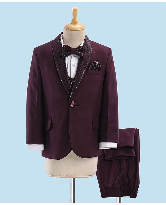Babyhug Full Sleeves Solid Party Suit With Blazer- Maroon