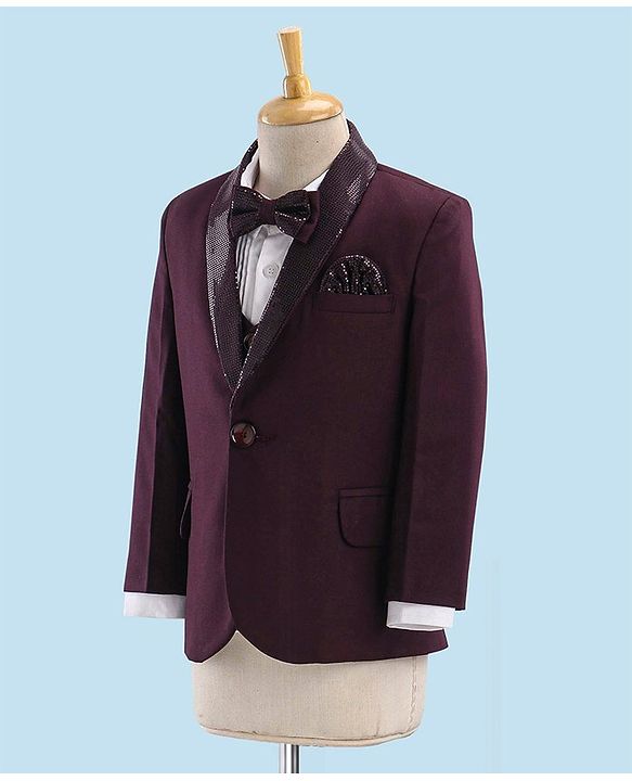 Babyhug Full Sleeves Solid Party Suit With Blazer- Maroon