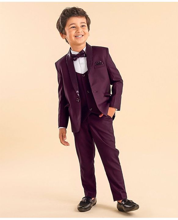 Babyhug Full Sleeves Solid Party Suit With Blazer- Maroon