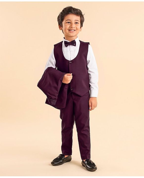 Babyhug Full Sleeves Solid Party Suit With Blazer- Maroon