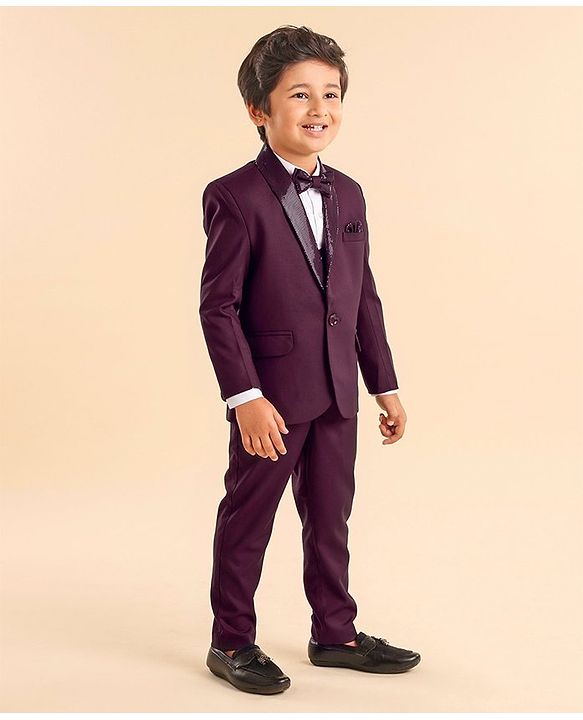 Babyhug Full Sleeves Solid Party Suit With Blazer- Maroon
