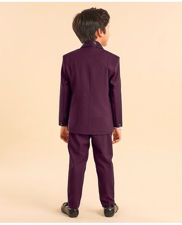 Babyhug Full Sleeves Solid Party Suit With Blazer- Maroon