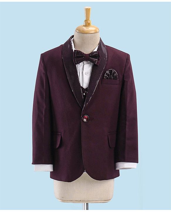 Babyhug Full Sleeves Solid Party Suit With Blazer- Maroon