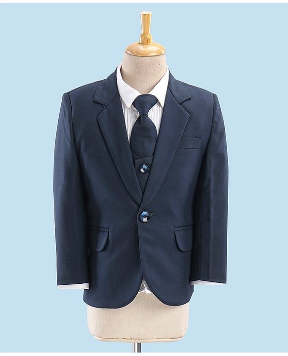 Babyhug Full Sleeves Party Suit With Blazer Solid- Teal Blue