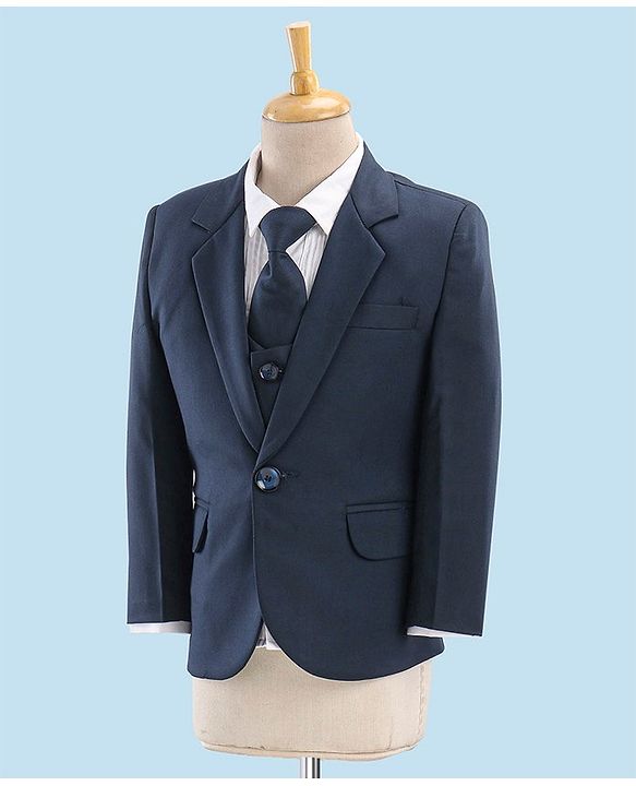 Babyhug Full Sleeves Party Suit With Blazer Solid- Teal Blue