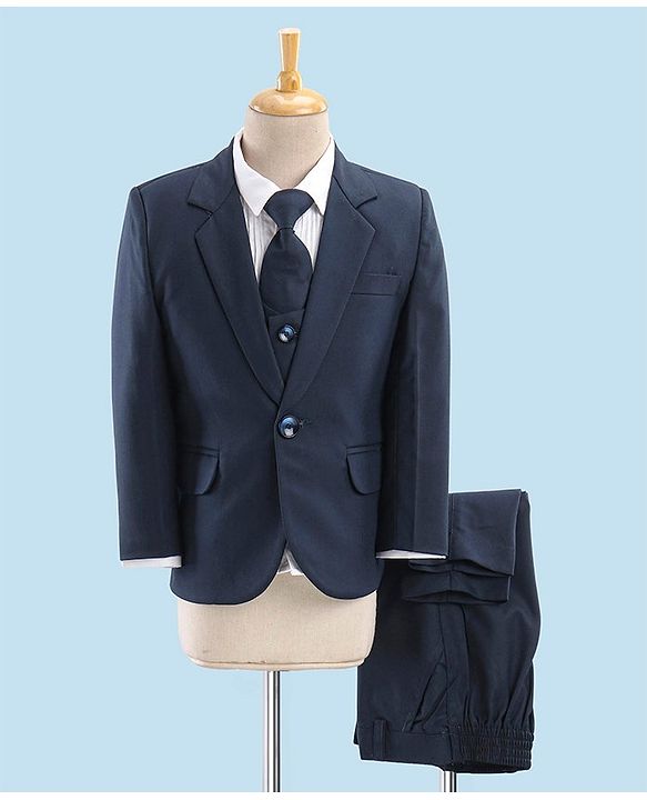 Babyhug Full Sleeves Party Suit With Blazer Solid- Teal Blue
