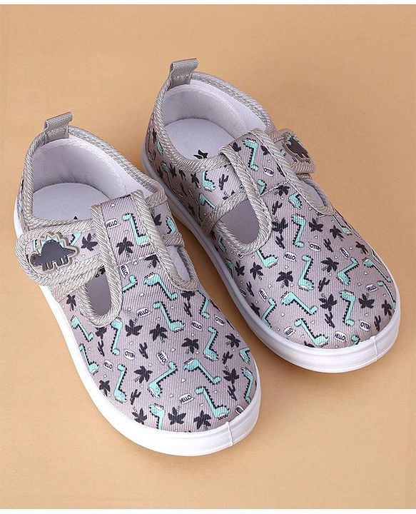 Cute Walk by Babyhug Casual Shoes with Velcro Closure Dino Print - Grey