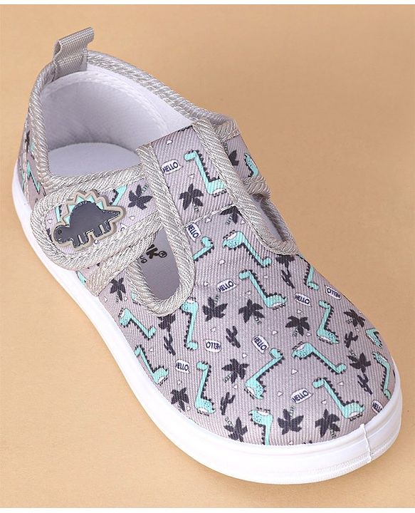 Cute Walk by Babyhug Casual Shoes with Velcro Closure Dino Print - Grey
