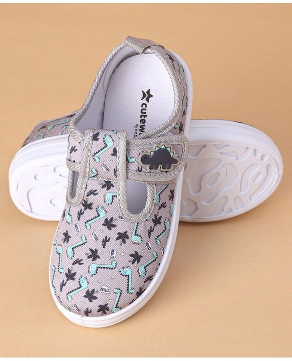 Cute Walk by Babyhug Casual Shoes with Velcro Closure Dino Print - Grey