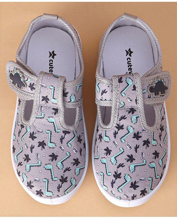 Cute Walk by Babyhug Casual Shoes with Velcro Closure Dino Print - Grey