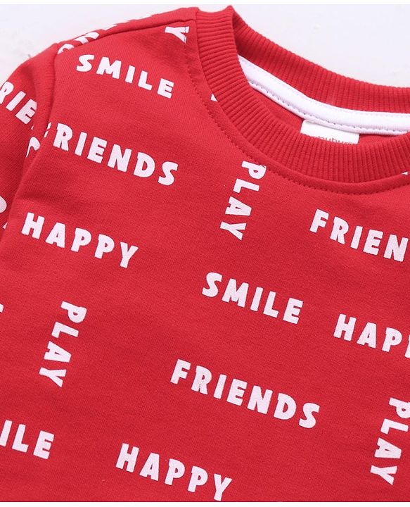 Babyhug Full Sleeves Winter Wear T-Shirt Text Print - Red