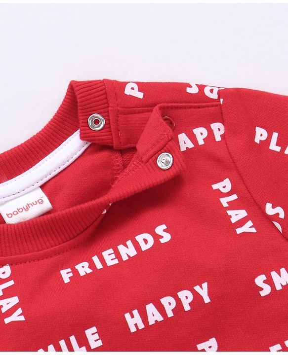 Babyhug Full Sleeves Winter Wear T-Shirt Text Print - Red