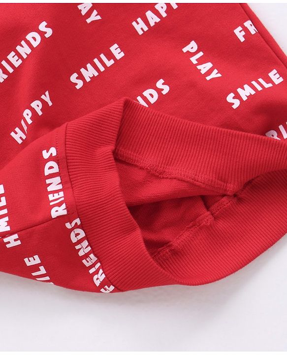 Babyhug Full Sleeves Winter Wear T-Shirt Text Print - Red