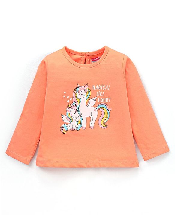 Babyhug Cotton Jersey Knit Full Sleeves Striped T-Shirts Heart & Unicorn Print Pack of 3 - Pink Peach Navy White