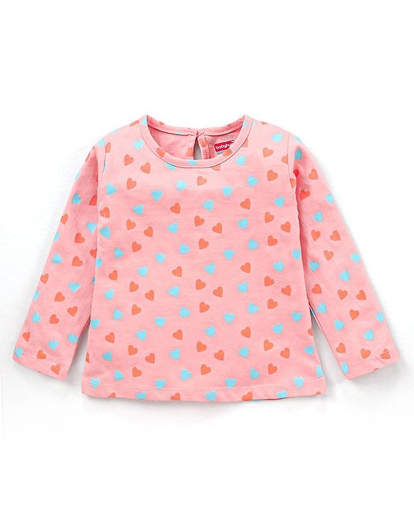 Babyhug Cotton Jersey Knit Full Sleeves Striped T-Shirts Heart & Unicorn Print Pack of 3 - Pink Peach Navy White