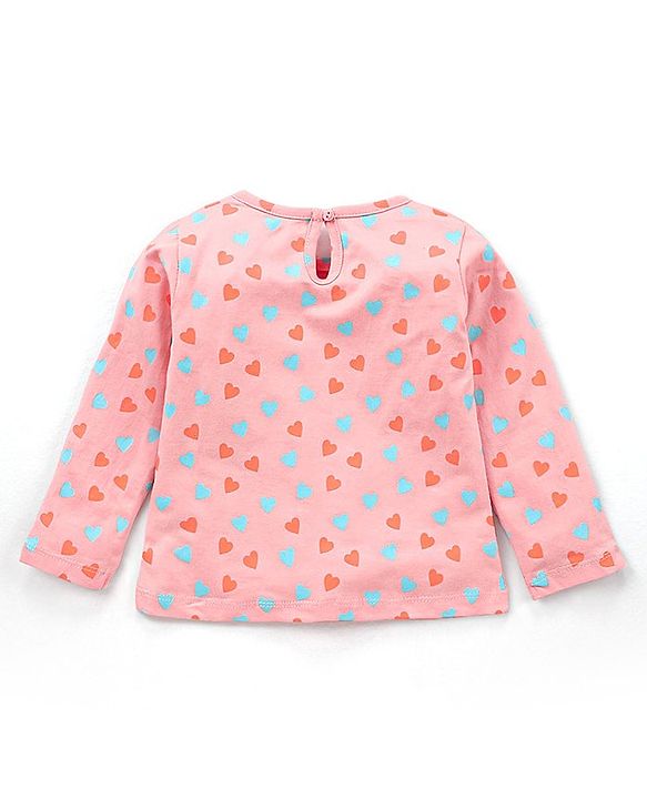 Babyhug Cotton Jersey Knit Full Sleeves Striped T-Shirts Heart & Unicorn Print Pack of 3 - Pink Peach Navy White