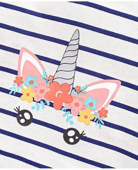 Babyhug Cotton Jersey Knit Full Sleeves Striped T-Shirts Heart & Unicorn Print Pack of 3 - Pink Peach Navy White