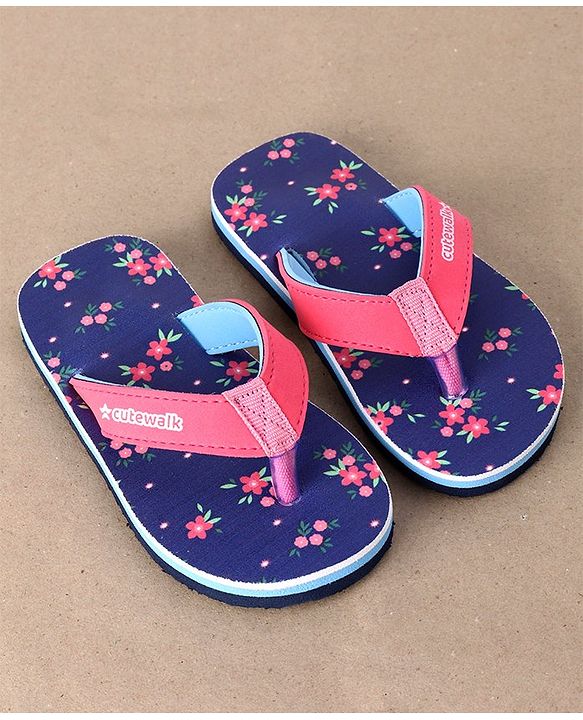 Cute Walk by Babyhug Flip Flops Floral Print - Blue