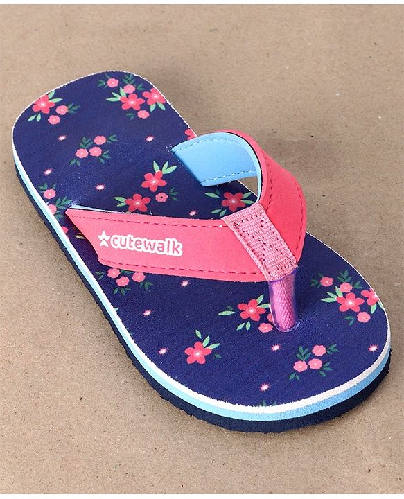 Cute Walk by Babyhug Flip Flops Floral Print - Blue