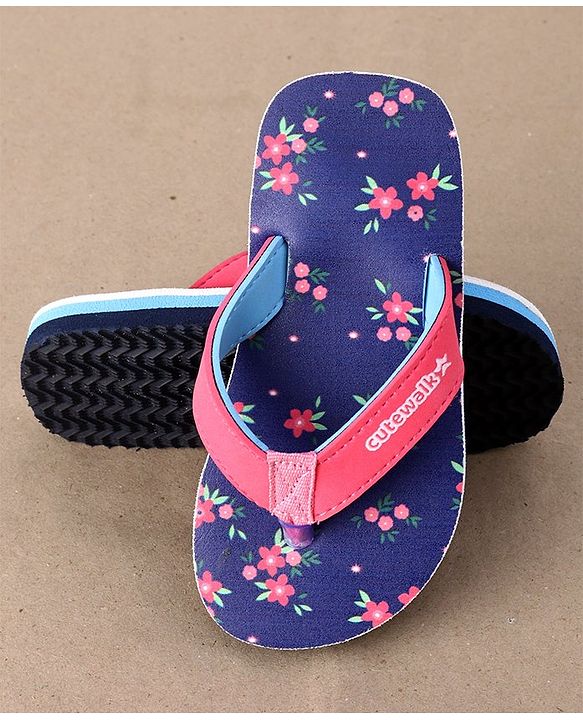 Cute Walk by Babyhug Flip Flops Floral Print - Blue