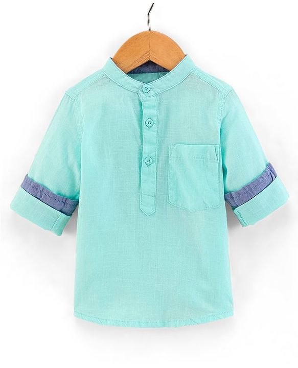 Babyhug Cotton Full Sleeves Kurta Style Shirt - Mint