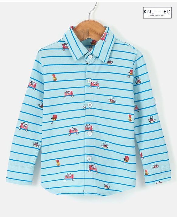 Babyhug Knitted Full Sleeves Printed Shirt - Blue