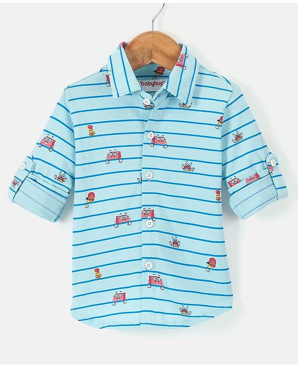 Babyhug Knitted Full Sleeves Printed Shirt - Blue