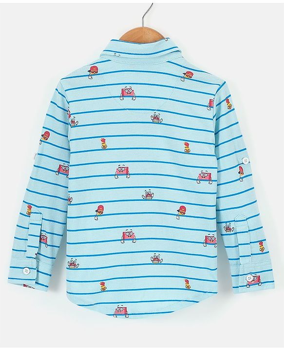 Babyhug Knitted Full Sleeves Printed Shirt - Blue