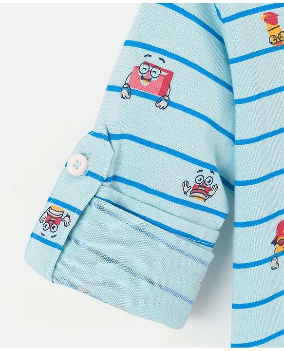 Babyhug Knitted Full Sleeves Printed Shirt - Blue
