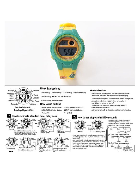 Babyhug Frog Printed Digital Watch -  Yellow