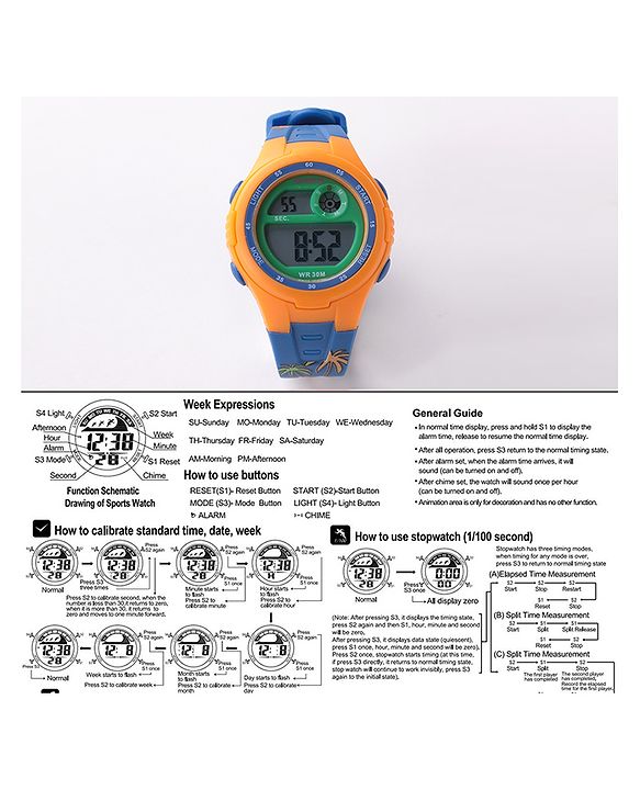 Babyhug Diano Saur Printed  Digital Watch - Blue & Yellow