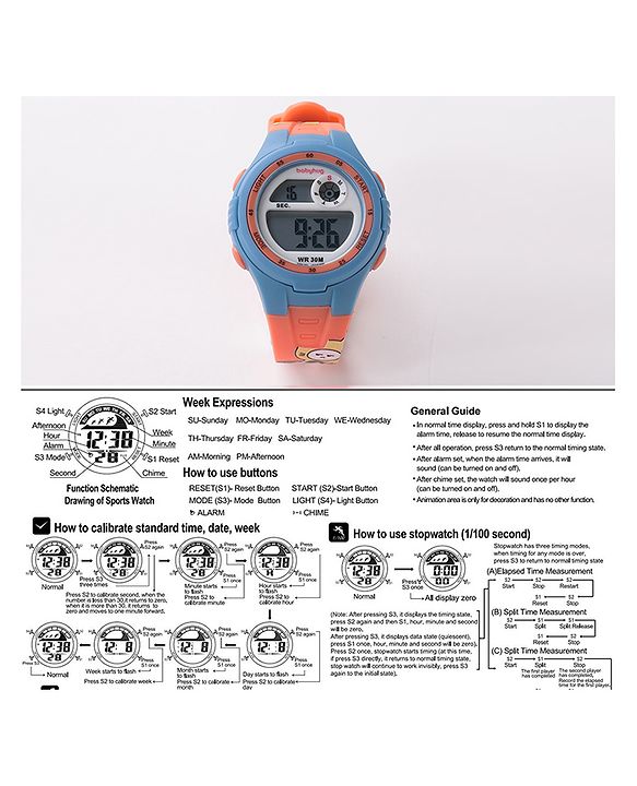 Babyhug Digital Sports Watch -  Orange & Blue
