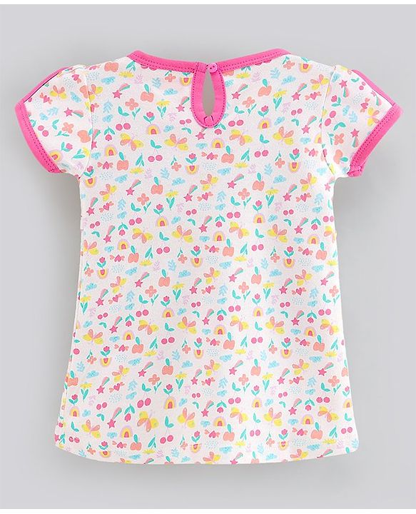 Babyhug 100% Cotton Short Sleeves Frock Floral Print - White