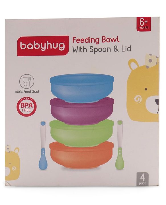 Babyhug Feeding Bowl With Lid & Spoon Pack of 4 - Multicolour