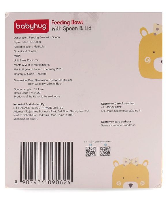 Babyhug Feeding Bowl With Lid & Spoon Pack of 4 - Multicolour