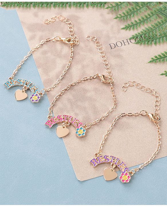 Pine Kids Free Size Bracelets Bestie Design Pack of 3- Multicolor