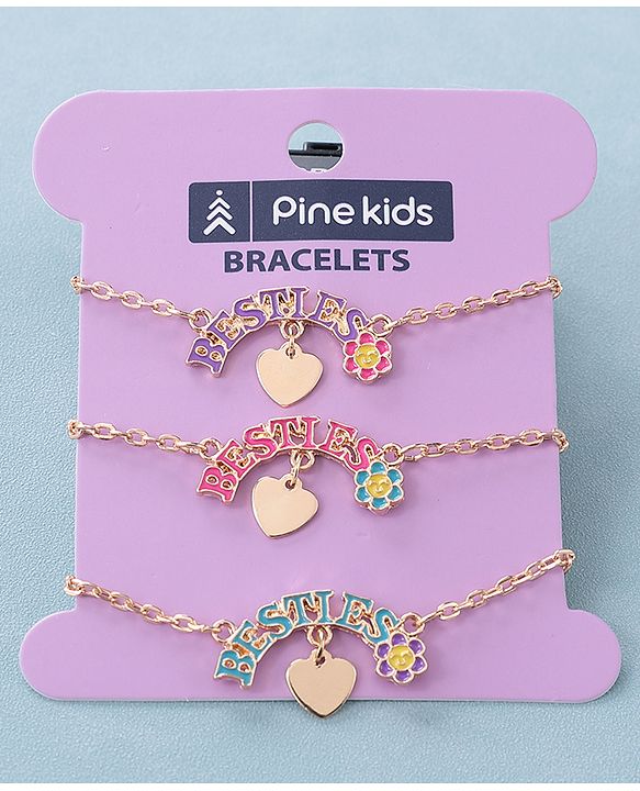 Pine Kids Free Size Bracelets Bestie Design Pack of 3- Multicolor