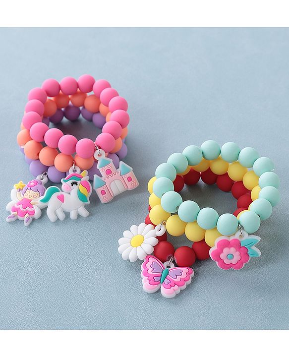 Babyhug Free Size Bracelets Floral Design Pack of 6- Multicolor