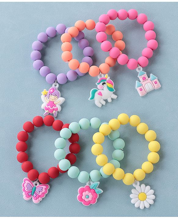 Babyhug Free Size Bracelets Floral Design Pack of 6- Multicolor