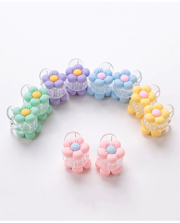 Babyhug Free Size Flower Shaped Clips Pack of 10 - Green & Blue