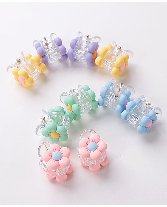 Babyhug Free Size Flower Shaped Clips Pack of 10 - Green & Blue