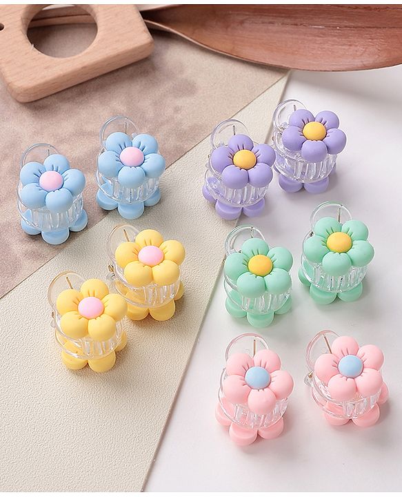 Babyhug Free Size Flower Shaped Clips Pack of 10 - Green & Blue