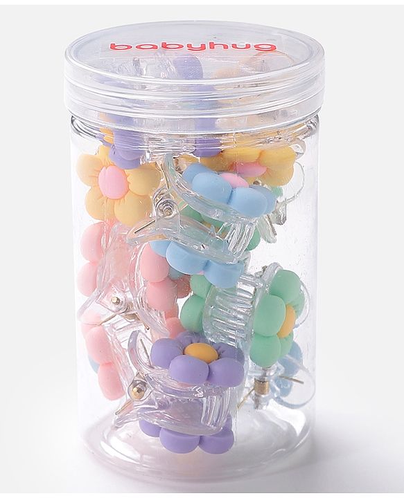Babyhug Free Size Flower Shaped Clips Pack of 10 - Green & Blue