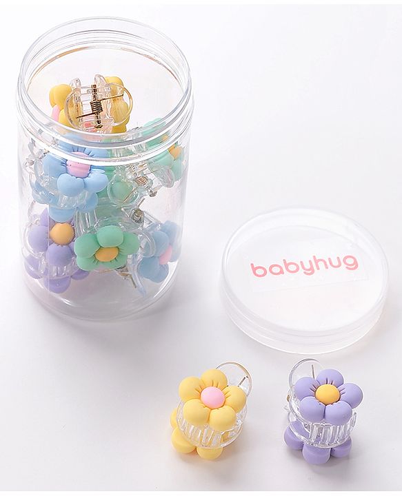 Babyhug Free Size Flower Shaped Clips Pack of 10 - Green & Blue