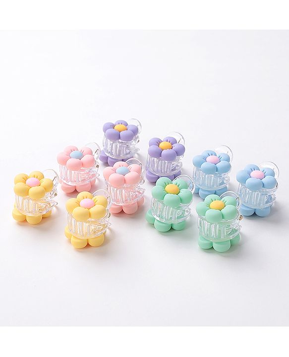 Babyhug Free Size Flower Shaped Clips Pack of 10 - Green & Blue